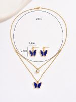 Vintage Style Butterfly Stainless Steel Plating Inlay Zircon 18k Gold Plated Jewelry Set main image 2