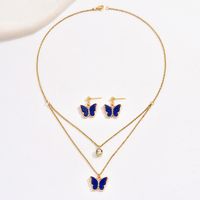 Vintage Style Butterfly Stainless Steel Plating Inlay Zircon 18k Gold Plated Jewelry Set main image 3