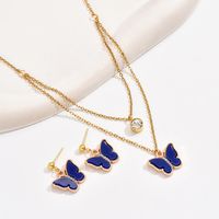 Vintage Style Butterfly Stainless Steel Plating Inlay Zircon 18k Gold Plated Jewelry Set main image 4