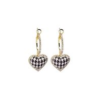 1 Pair Retro French Style Houndstooth Heart Shape Plating Inlay Alloy Rhinestones Drop Earrings main image 6