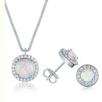 Elegant Luxurious Round Copper Plating Inlay Opal White Gold Plated Earrings Necklace main image 1