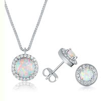 Elegant Luxurious Round Copper Plating Inlay Opal White Gold Plated Earrings Necklace sku image 1