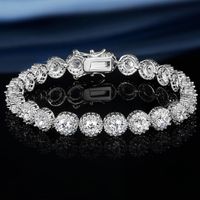 Copper White Gold Plated Classic Style Shiny Round Inlay Zircon Bracelets main image 4