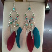 New Peacock Feather Diamond-studded Rice Bead Long Tassel Earrings sku image 1