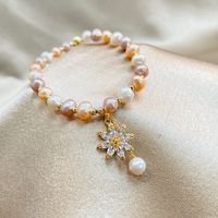 Simple Style Flower Freshwater Pearl Copper Inlay Zircon Bracelets main image 1