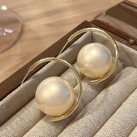 1 Pair Simple Style C Shape Plating Imitation Pearl Gold Plated Ear Studs main image 3