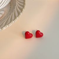 1 Pair Simple Style Heart Shape Stoving Varnish Alloy Ear Studs sku image 1