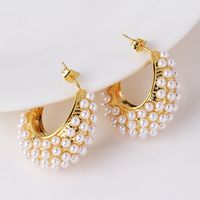 1 Pair Elegant Simple Style C Shape Plating Inlay Copper Artificial Pearls Ear Studs main image 6