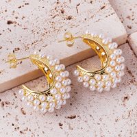 1 Pair Elegant Simple Style C Shape Plating Inlay Copper Artificial Pearls Ear Studs main image 3