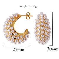 1 Paire Élégant Style Simple Forme C Placage Incruster Le Cuivre Perles Artificielles Boucles D'oreilles main image 2