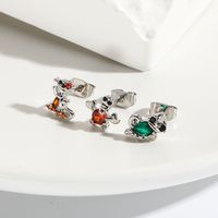 1 Set Cute Cartoon Character Plating Inlay Copper Zircon Ear Studs main image 6