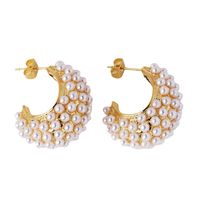 1 Pair Elegant Simple Style C Shape Plating Inlay Copper Artificial Pearls Ear Studs main image 5