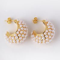 1 Pair Elegant Simple Style C Shape Plating Inlay Copper Artificial Pearls Ear Studs sku image 1