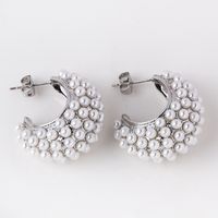 1 Pair Elegant Simple Style C Shape Plating Inlay Copper Artificial Pearls Ear Studs sku image 2