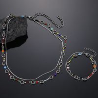 Ig Style Cool Style Circle Titanium Steel Beaded Layered Plating Bracelets Necklace main image 1