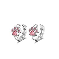 1 Piece Simple Style Paw Print Heart Shape Enamel Plating Inlay Stainless Steel Zircon Earrings main image 4