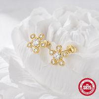 1 Pair Simple Style Geometric Round Flower Plating Inlay Sterling Silver Zircon Ear Studs main image 3