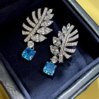 1 Pair Ig Style Shiny Leaves Plating Inlay Copper Zircon Drop Earrings main image 1