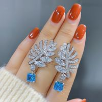 1 Paire Style Ig Brillant Feuilles Placage Incruster Le Cuivre Zircon Boucles D'oreilles main image 5