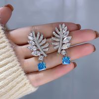 1 Pair Ig Style Shiny Leaves Plating Inlay Copper Zircon Drop Earrings main image 4