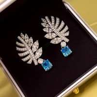 1 Paire Style Ig Brillant Feuilles Placage Incruster Le Cuivre Zircon Boucles D'oreilles main image 3