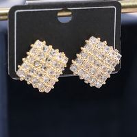 1 Pair Shiny Square Inlay Copper Zircon Ear Studs main image 5