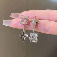 1 Pair Simple Style Star Rectangle Asymmetrical Plating Inlay Copper Zircon Drop Earrings main image 5