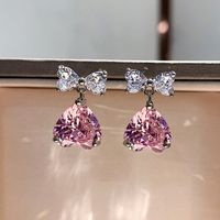 1 Paire Sucré Brillant Forme De Cœur Noeud D'arc Incruster Le Cuivre Zircon Boucles D'oreilles main image 1