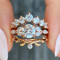 Ig Style Shiny Round Leaves Copper Inlay Zircon Rings main image 1