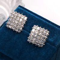 1 Pair Shiny Square Inlay Copper Zircon Ear Studs main image 3