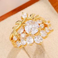 Ig Style Shiny Round Leaves Copper Inlay Zircon Rings main image 5