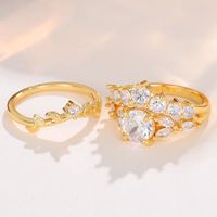 Ig Style Shiny Round Leaves Copper Inlay Zircon Rings main image 3