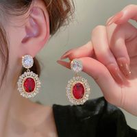 1 Pair Simple Style Shiny Oval Plating Inlay Copper Zircon Drop Earrings main image 5