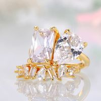 Ig Style Shiny Water Droplets Rectangle Copper Inlay Zircon Rings main image 5