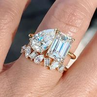 Ig Style Shiny Water Droplets Rectangle Copper Inlay Zircon Rings main image 1
