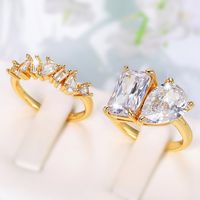 Ig Style Shiny Water Droplets Rectangle Copper Inlay Zircon Rings main image 4