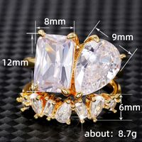 Ig Style Shiny Water Droplets Rectangle Copper Inlay Zircon Rings main image 2