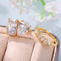 Ig Style Shiny Water Droplets Rectangle Copper Inlay Zircon Rings main image 3