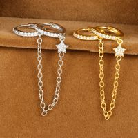 1 Pieza Estilo Ig Estilo Simple Estrella Enchapado Cadena Embutido Cobre Circón Aretes main image 6