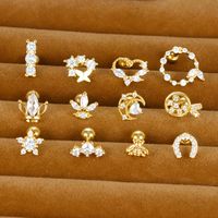 1 Piece Ig Style Heart Shape Crown Flower Plating Inlay Stainless Steel Zircon Ear Studs main image 1