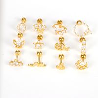 1 Piece Ig Style Heart Shape Crown Flower Plating Inlay Stainless Steel Zircon Ear Studs main image 2