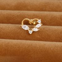 1 Piece Ig Style Heart Shape Crown Flower Plating Inlay Stainless Steel Zircon Ear Studs main image 3