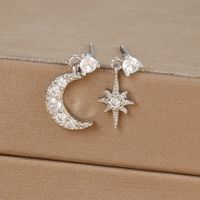 1 Pair Ig Style Star Moon Asymmetrical Plating Inlay Copper Zircon 18k Gold Plated Drop Earrings sku image 3