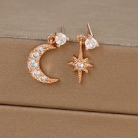1 Pair Ig Style Star Moon Asymmetrical Plating Inlay Copper Zircon 18k Gold Plated Drop Earrings sku image 2