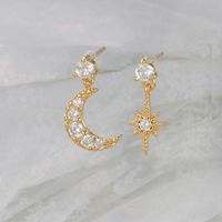 1 Pair Ig Style Star Moon Asymmetrical Plating Inlay Copper Zircon 18k Gold Plated Drop Earrings main image 4