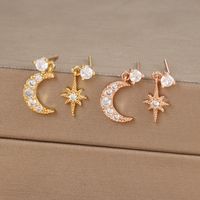 1 Pair Ig Style Star Moon Asymmetrical Plating Inlay Copper Zircon 18k Gold Plated Drop Earrings main image 3