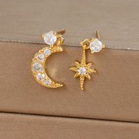 1 Pair Ig Style Star Moon Asymmetrical Plating Inlay Copper Zircon 18k Gold Plated Drop Earrings sku image 1