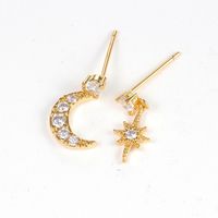 1 Pair Ig Style Star Moon Asymmetrical Plating Inlay Copper Zircon 18k Gold Plated Drop Earrings main image 2