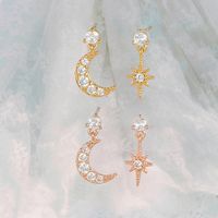 1 Pair Ig Style Star Moon Asymmetrical Plating Inlay Copper Zircon 18k Gold Plated Drop Earrings main image 1