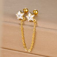 1 Piece Ig Style Shiny Star Plating Chain Inlay Stainless Steel Zircon Ear Studs main image 6